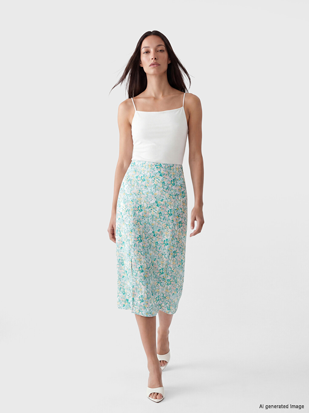 Elastic Waist Floral Slit Skirt