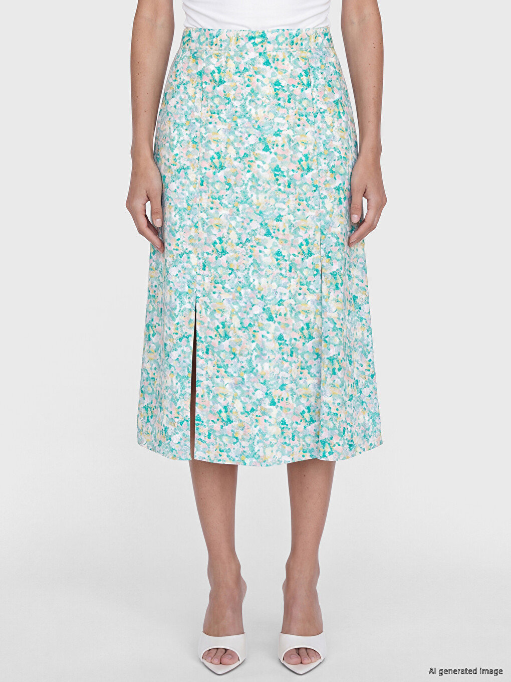 Elastic Waist Floral Slit Skirt-1