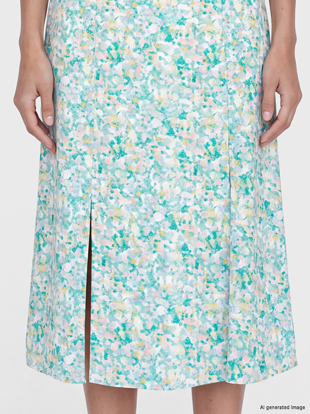 Elastic Waist Floral Slit Skirt-2