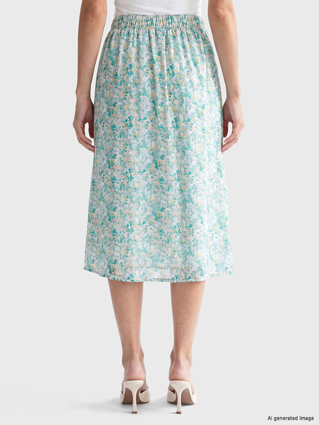 Elastic Waist Floral Slit Skirt-3
