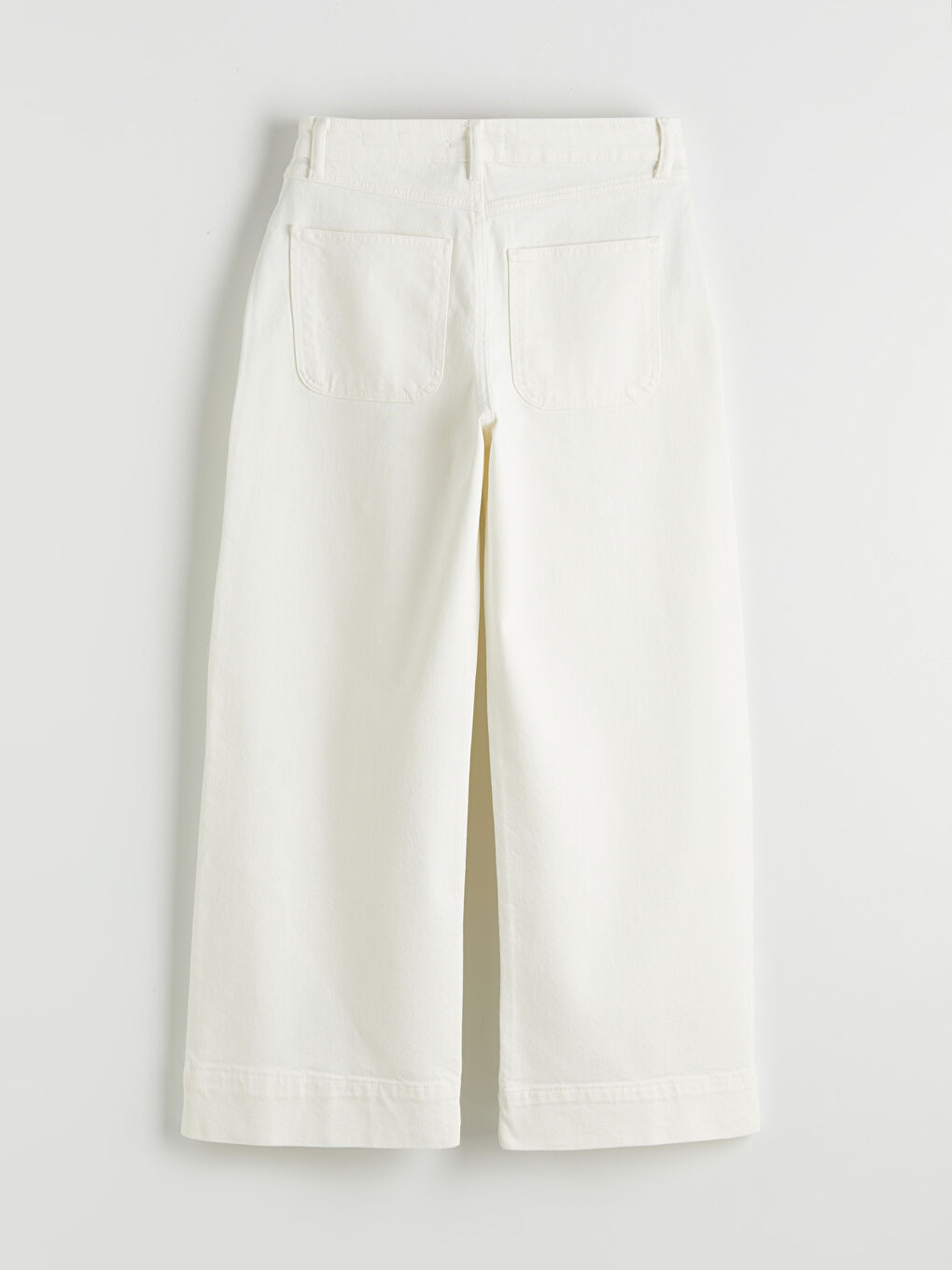 Beyaz Wideleg Kadın Jean Pantolon-3