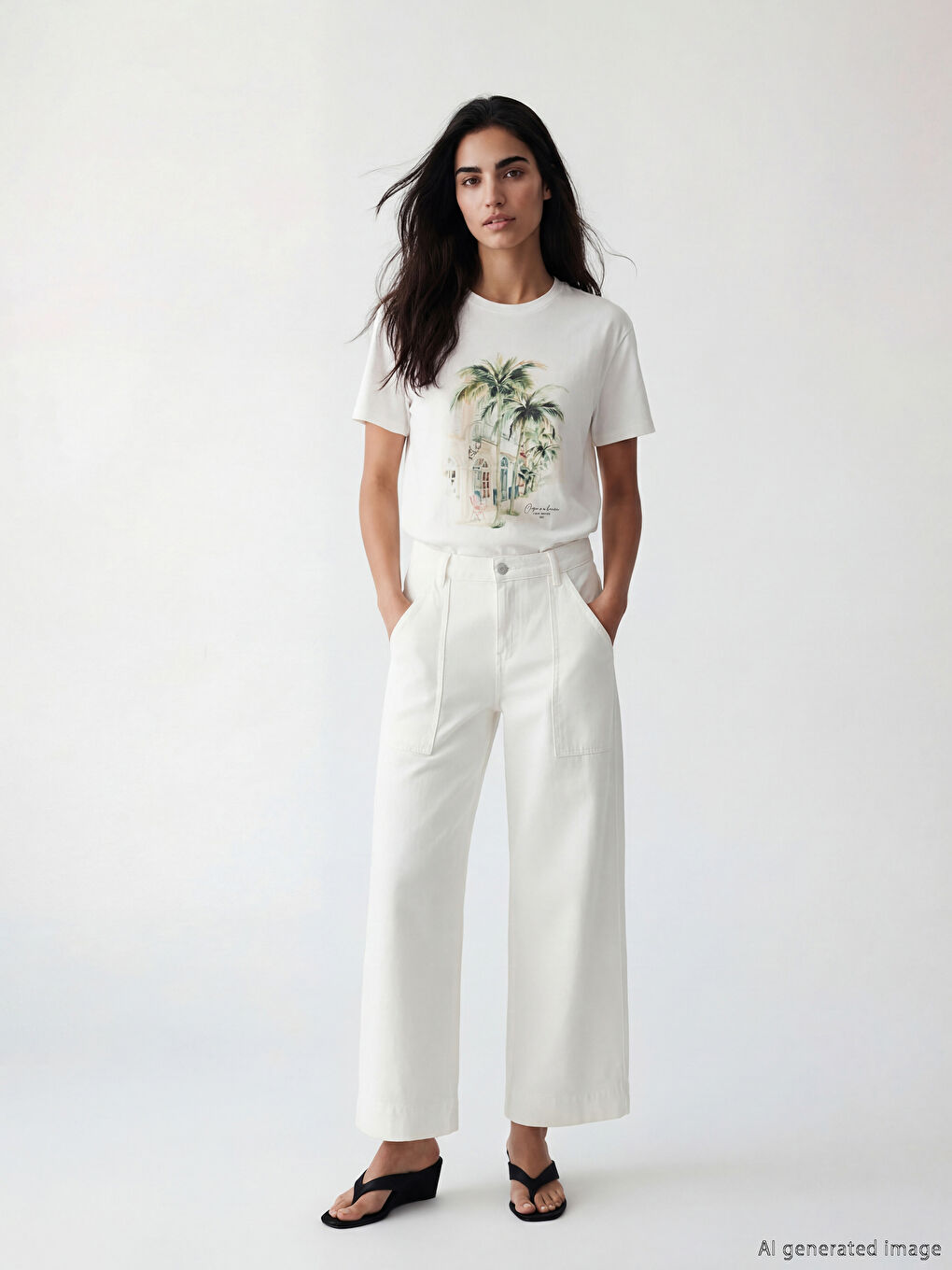 Beyaz Wideleg Kadın Jean Pantolon