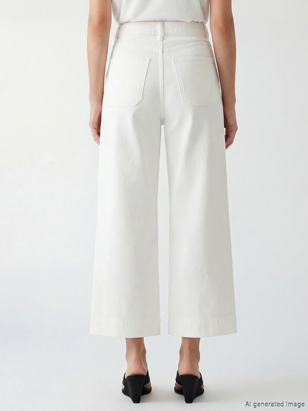 Beyaz Wideleg Kadın Jean Pantolon-1