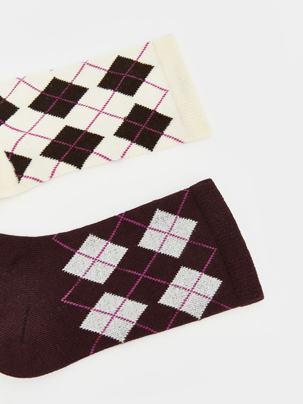 Bej Baklava Desenli Kadın Soket Çorap 2'li-1