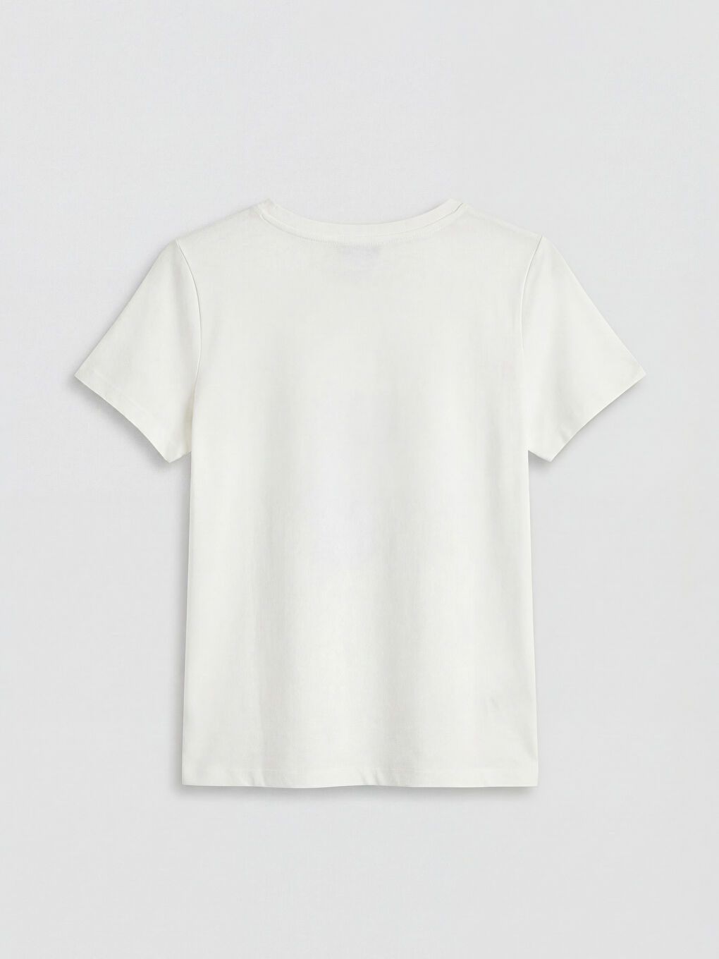 Beyaz Bisiklet Yaka Baskılı Kadın Tişört-5