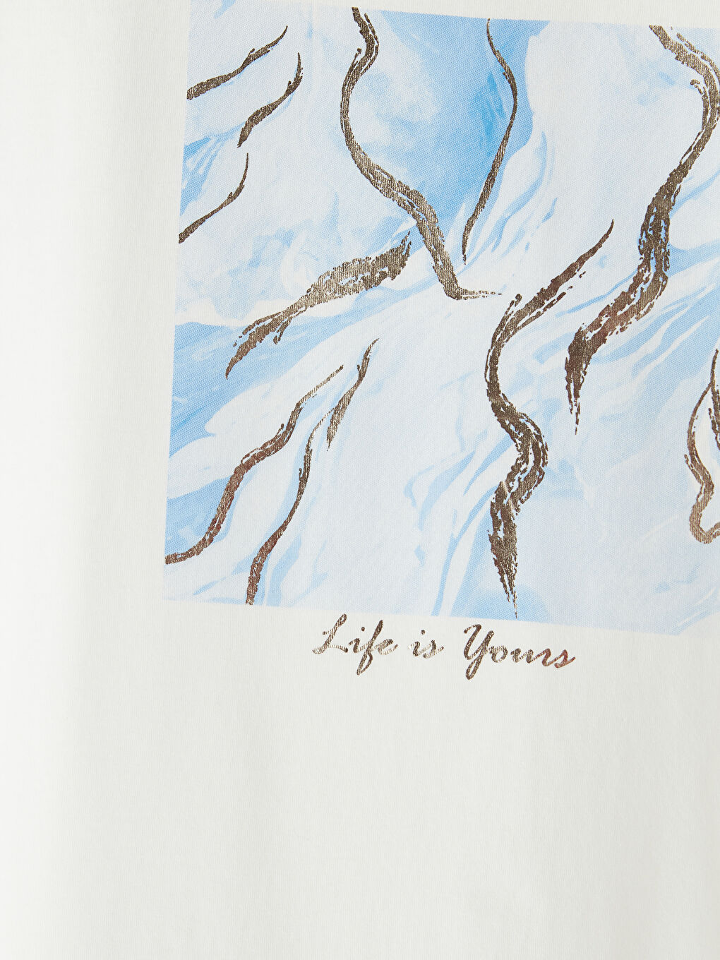 Beyaz Bisiklet Yaka Baskılı Kadın Tişört-6