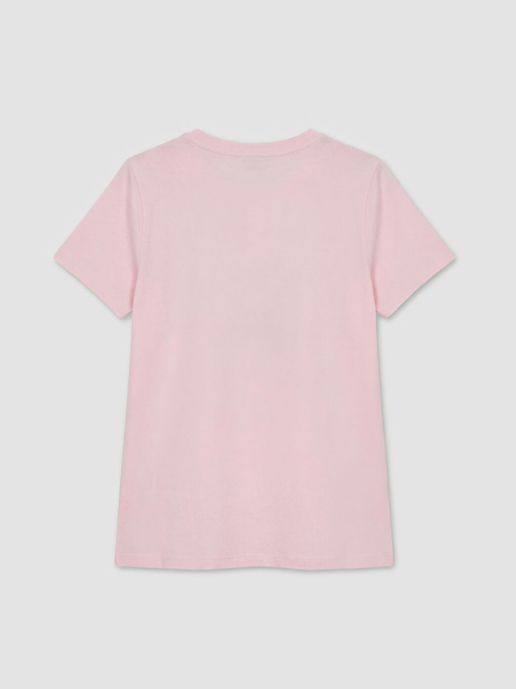 Pembe Bisiklet Yaka Kelebek Baskılı Kadın Tişört-1