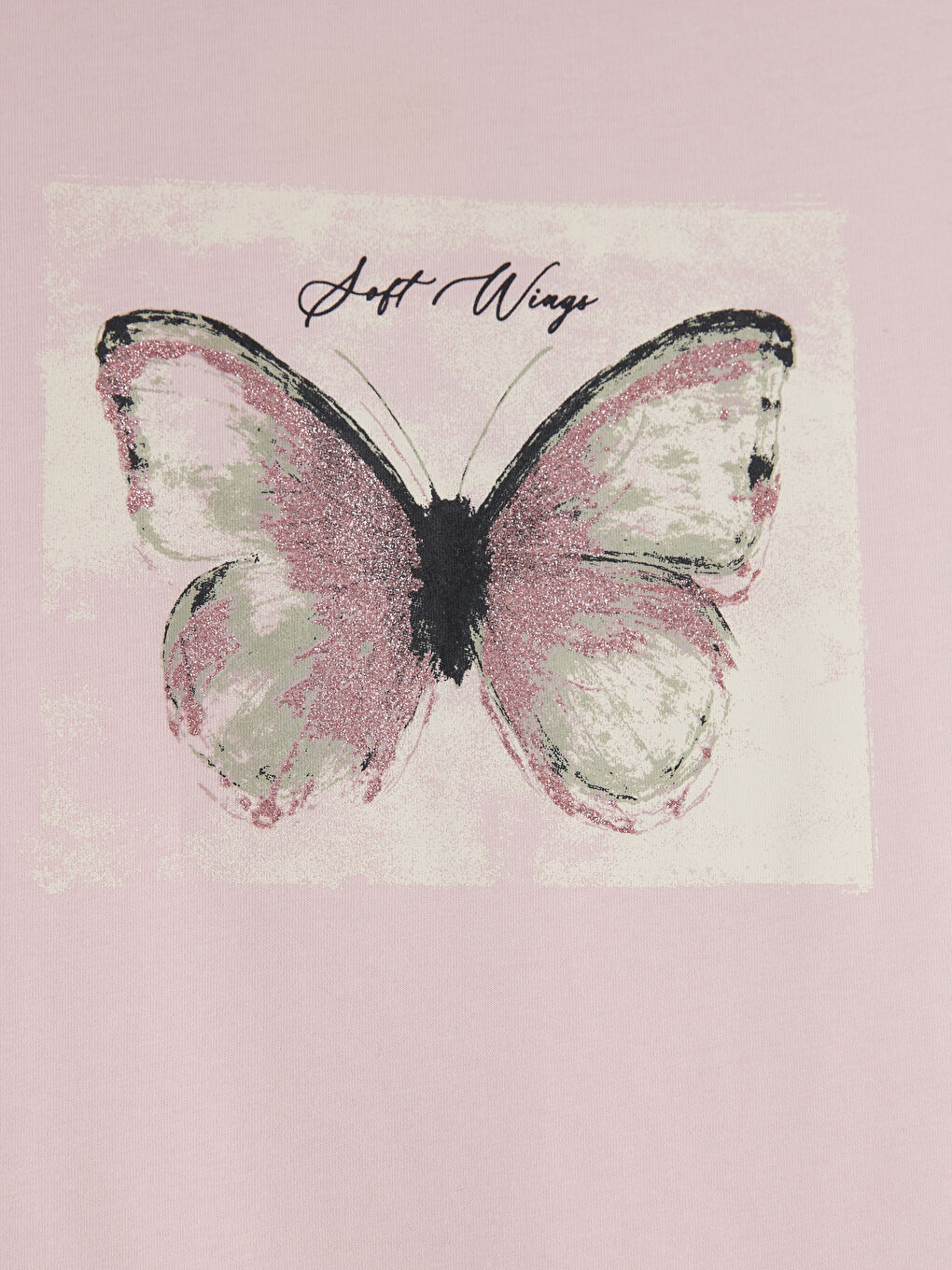 Pembe Bisiklet Yaka Kelebek Baskılı Kadın Tişört-2