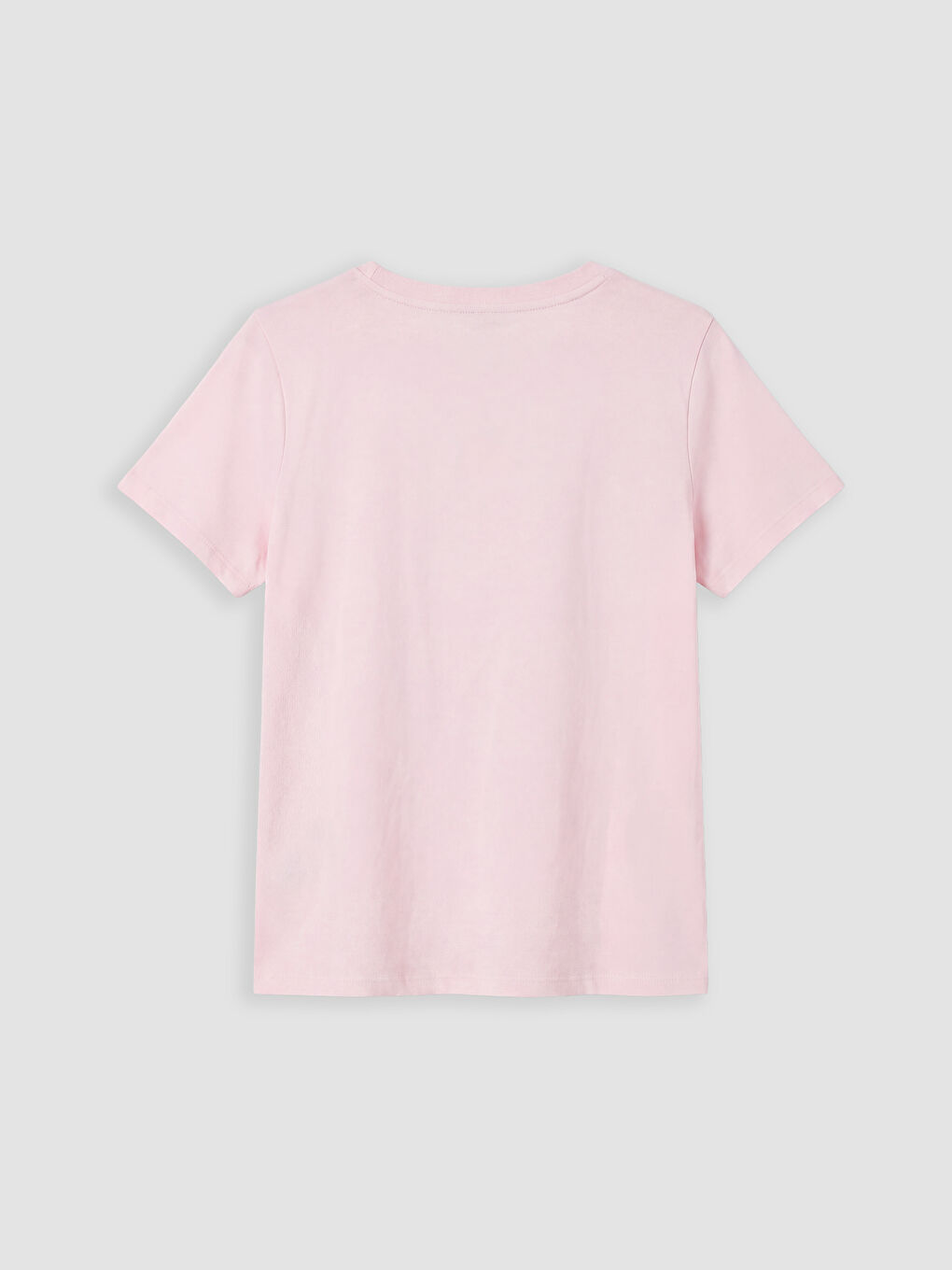Pembe Bisiklet Yaka Baskılı Kadın Tişört-1