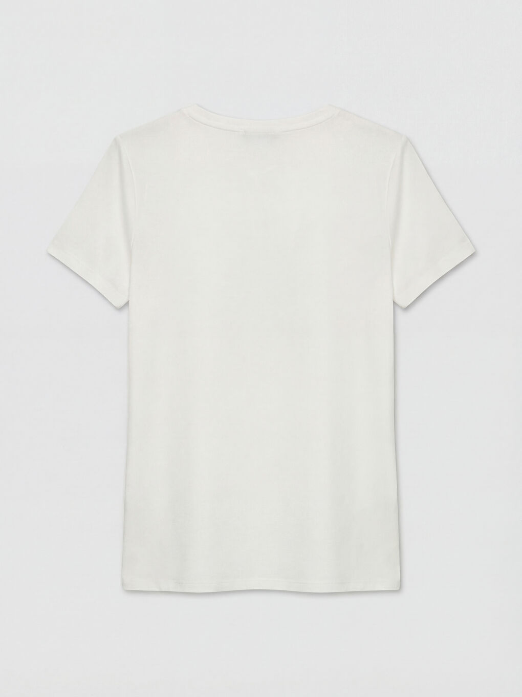 Ekru Bisiklet Yaka Baskılı Kadın Tişört-1