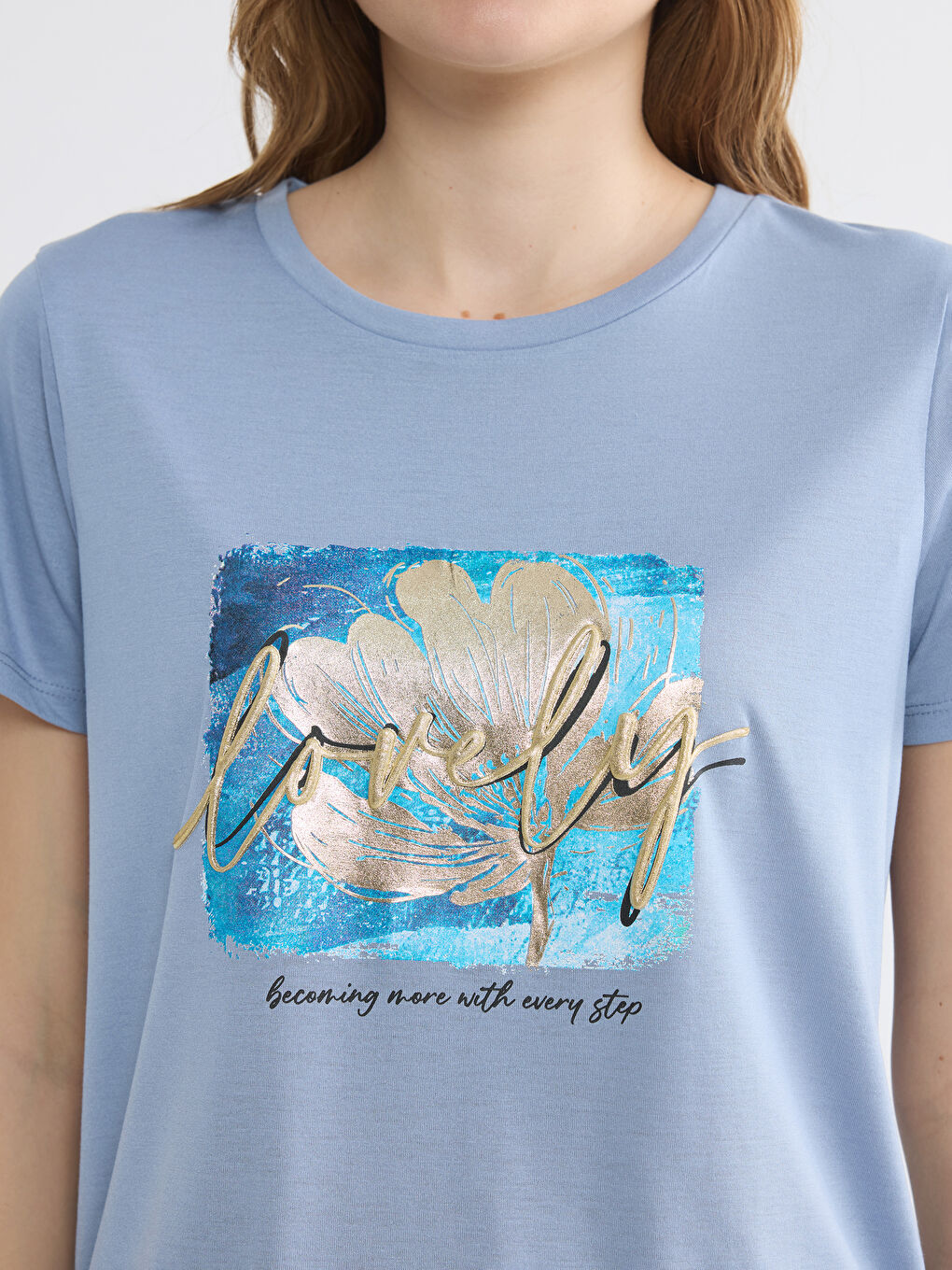 Mavi Bisiklet Yaka Baskılı Kadın Tişört-2