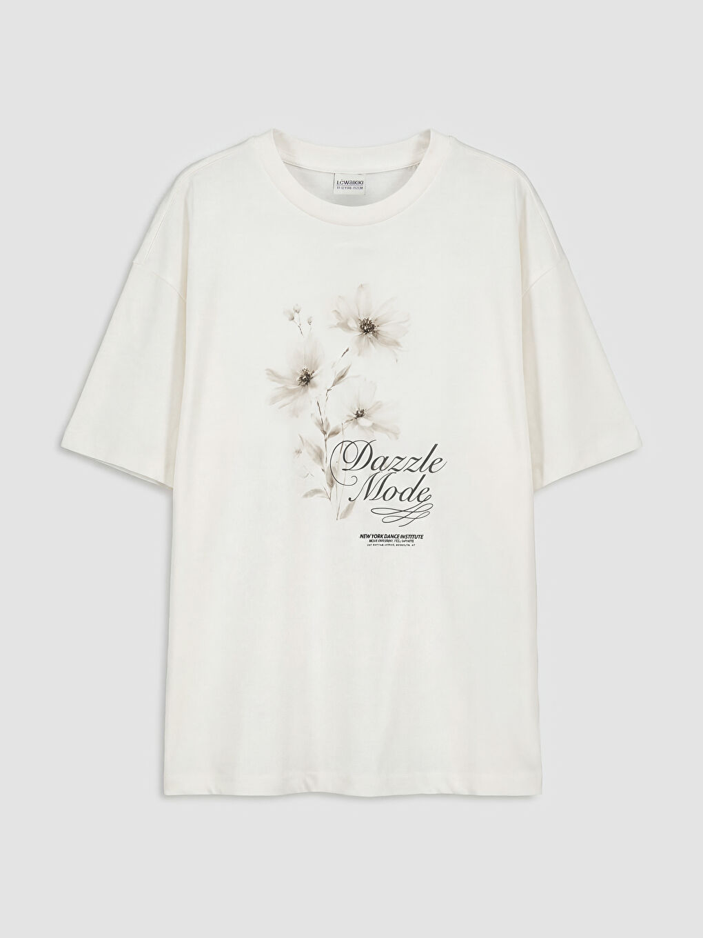 Ekru Bisiklet Yaka Baskılı Kız Çocuk Tişört