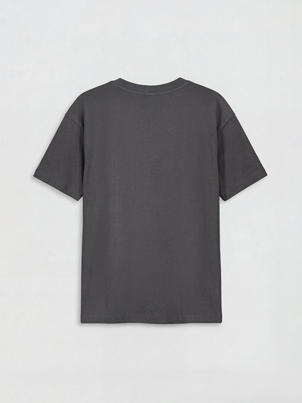 Antrasit Bisiklet Yaka Baskılı Kız Çocuk Tişört-1