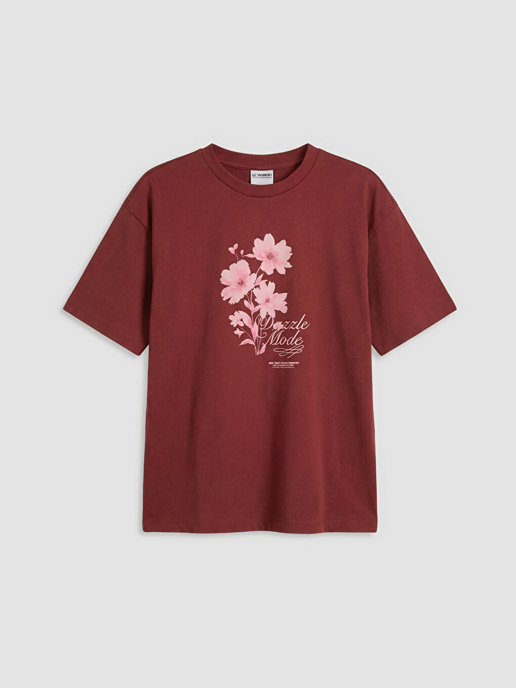 Bordo Bisiklet Yaka Baskılı Kız Çocuk Tişört