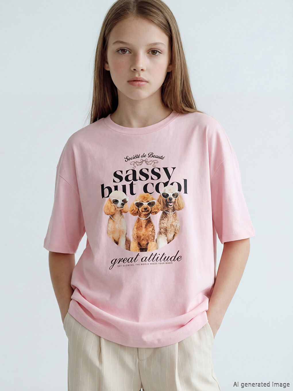 Crew Neck Printed Girls' T-Shirt-1