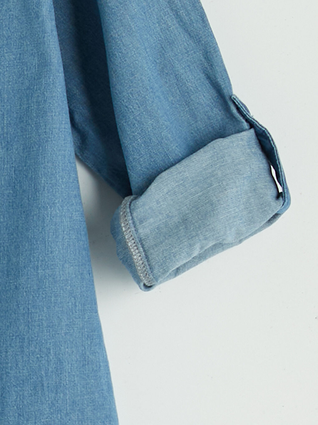 İndigo Gömlek Yaka Mini Jean Elbise-3