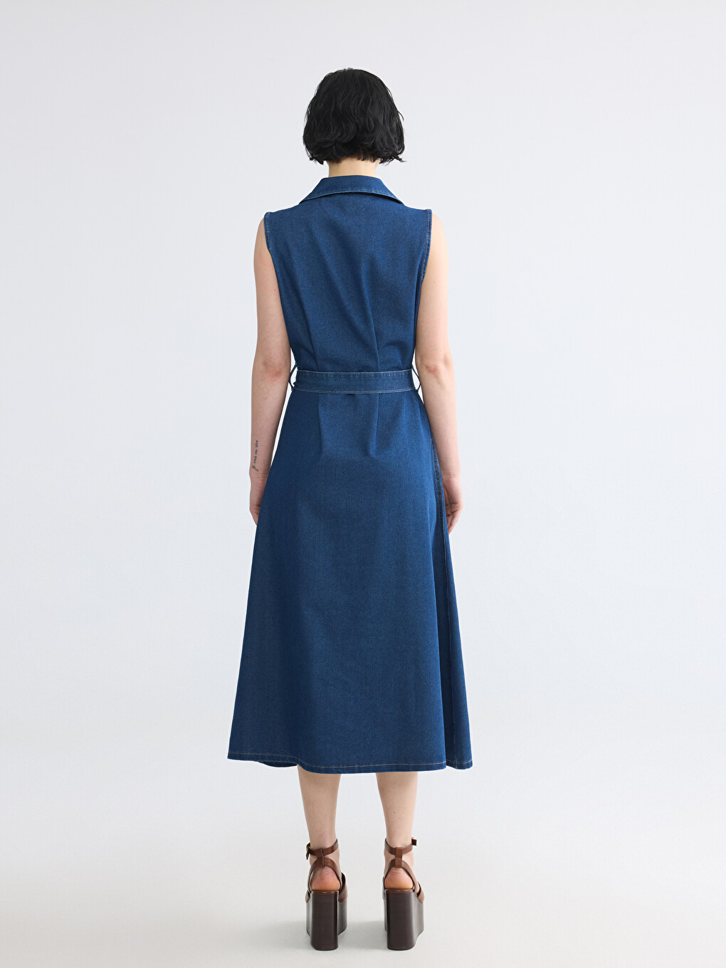 Rochie din Denim în Linie A cu Curea-3