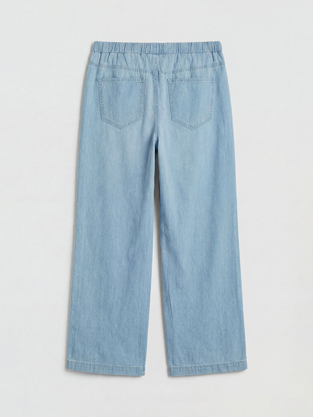 Bej Beli Lastikli Wideleg Kadın Jean Pantolon-1