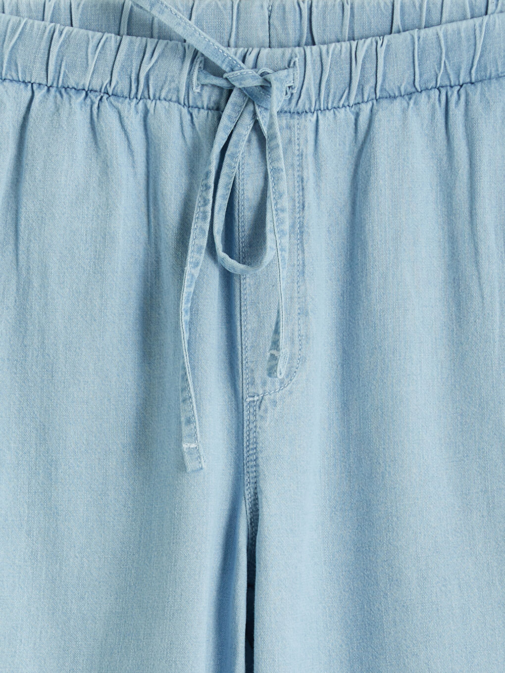 Bej Beli Lastikli Wideleg Kadın Jean Pantolon-2