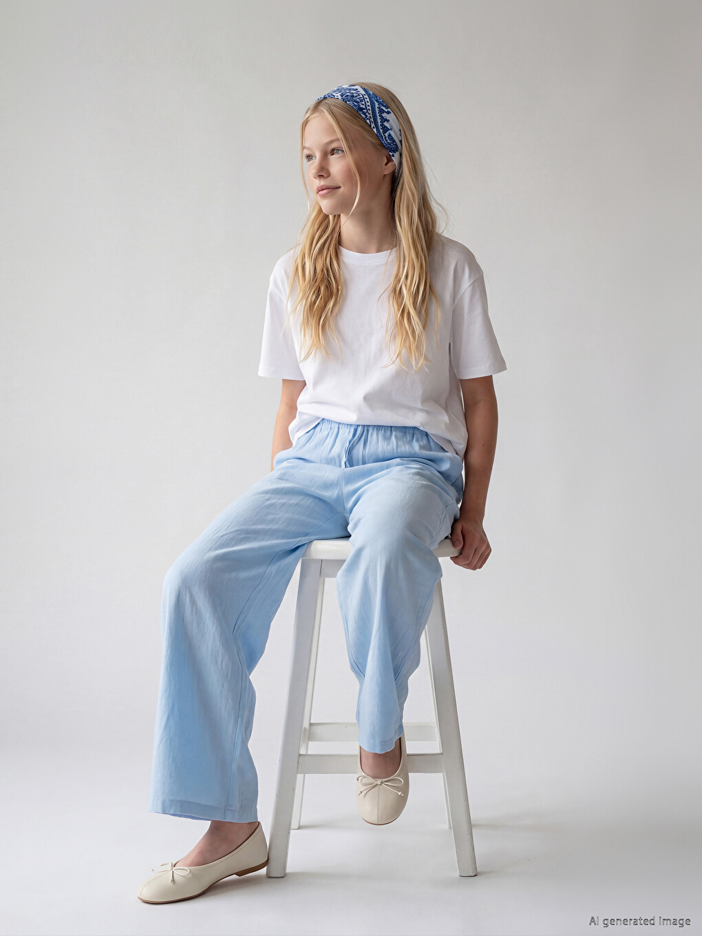 Mavi Loose Fit Kız Çocuk Pantolon