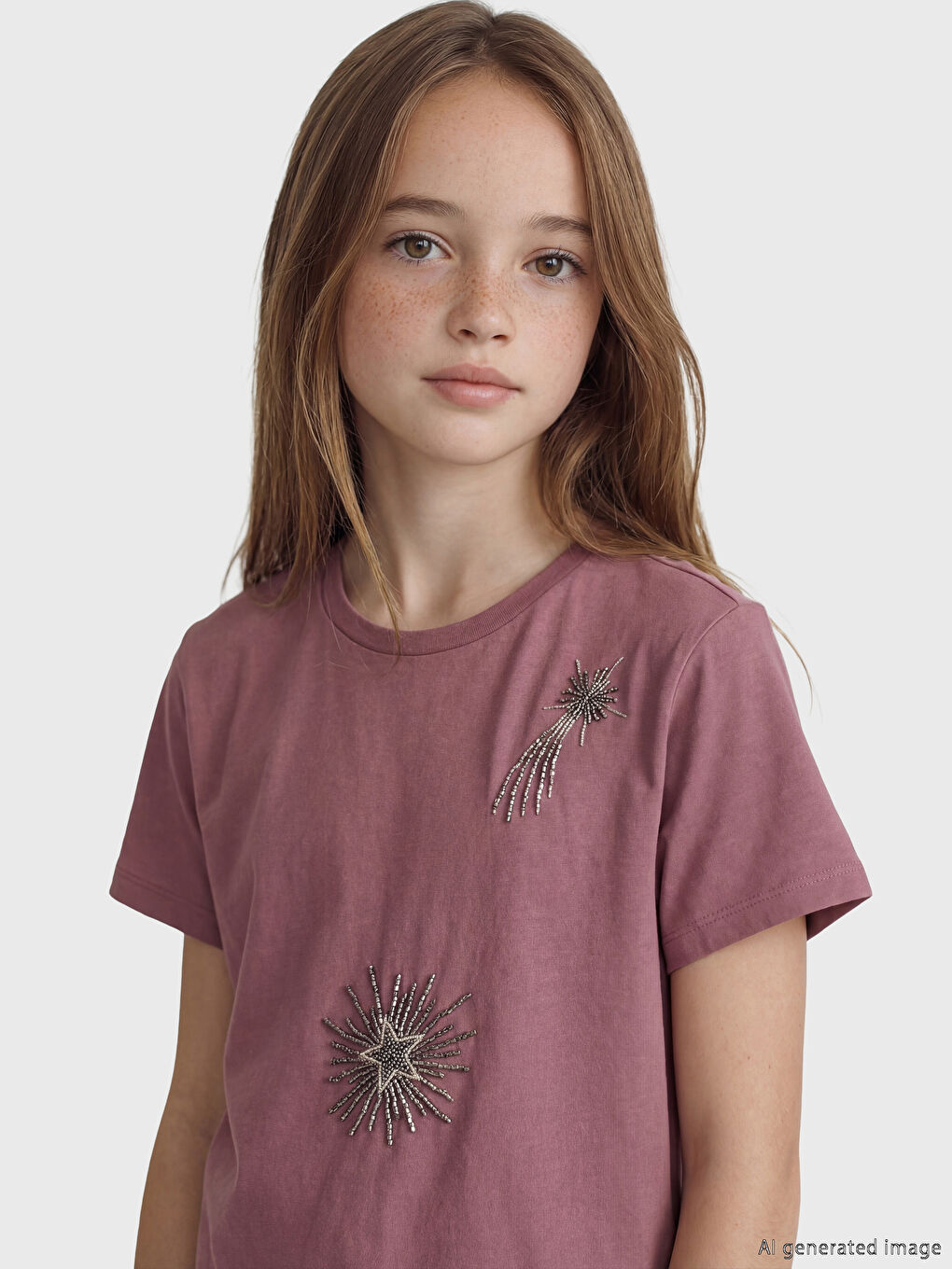 Футболка для девочек с круглым вырезом и бусинами-1