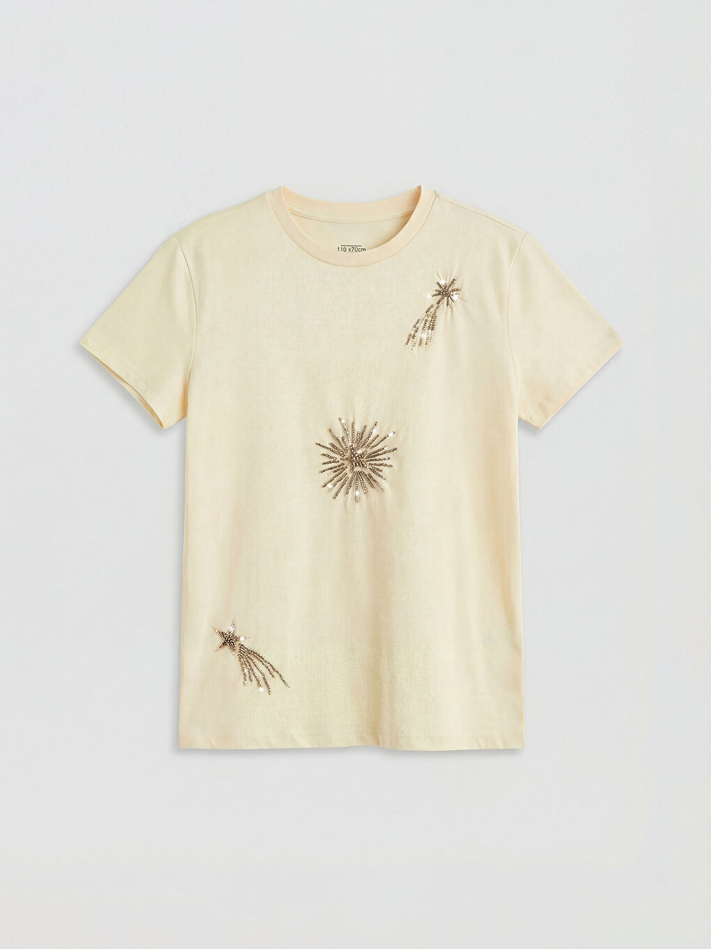 Sarı Bisiklet Yaka Boncuklu Kız Çocuk Tişört-1