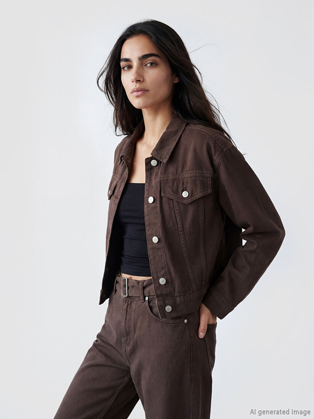 Kahverengi Oversize Kadın Jean Ceket