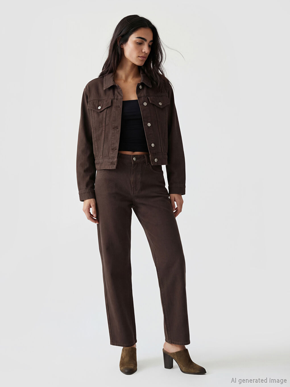 Kahverengi Oversize Kadın Jean Ceket-1