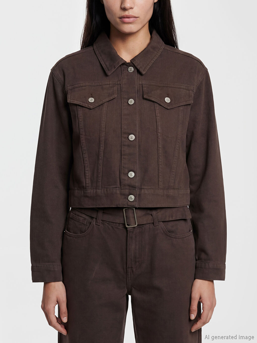 Kahverengi Oversize Kadın Jean Ceket-2