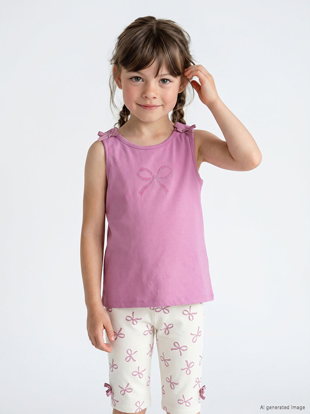 Bow Printed Girls' Tank Top 2 Pack-1