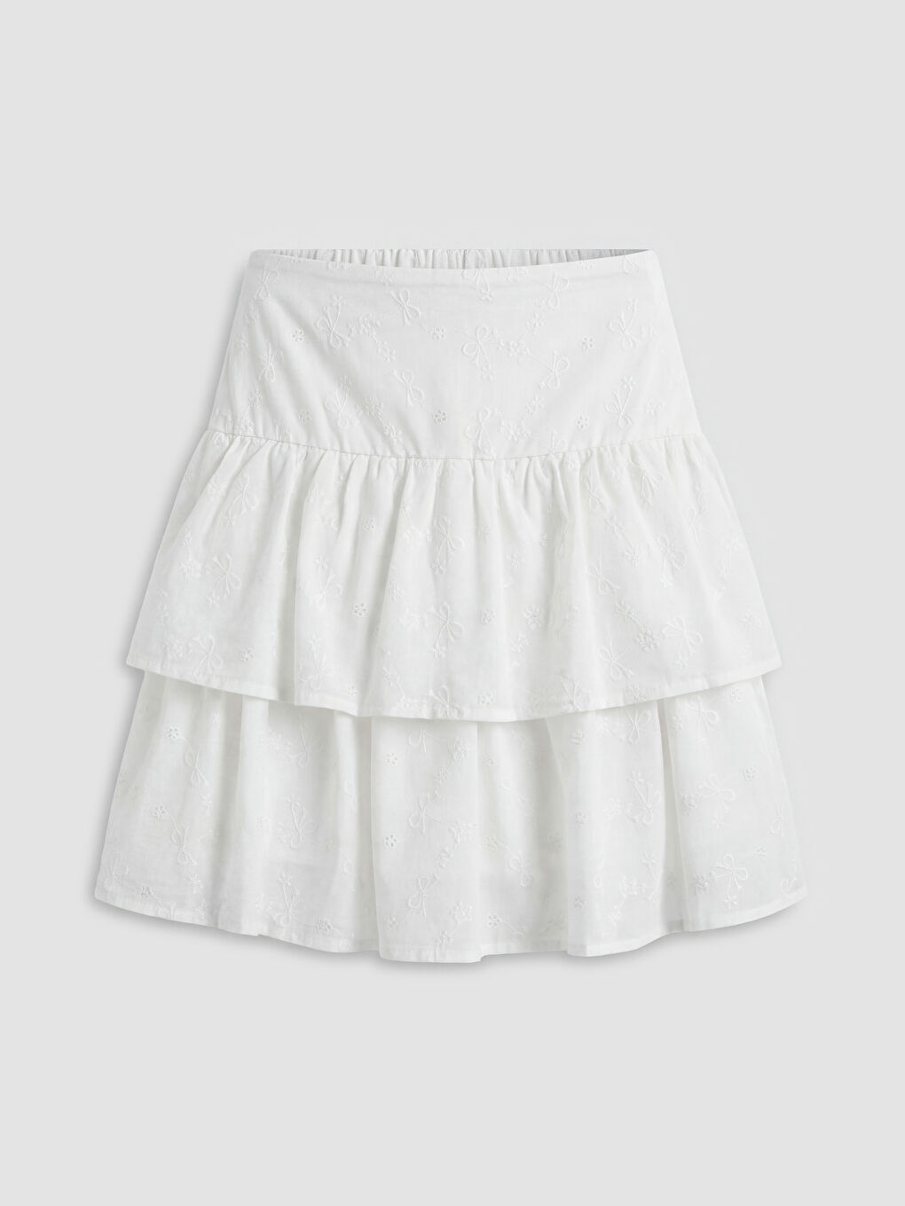 Beyaz Kız Çocuk Katlı Brode Etek
