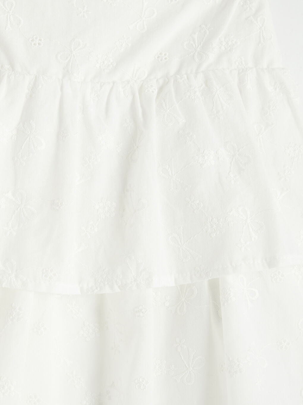 Beyaz Kız Çocuk Katlı Brode Etek-3