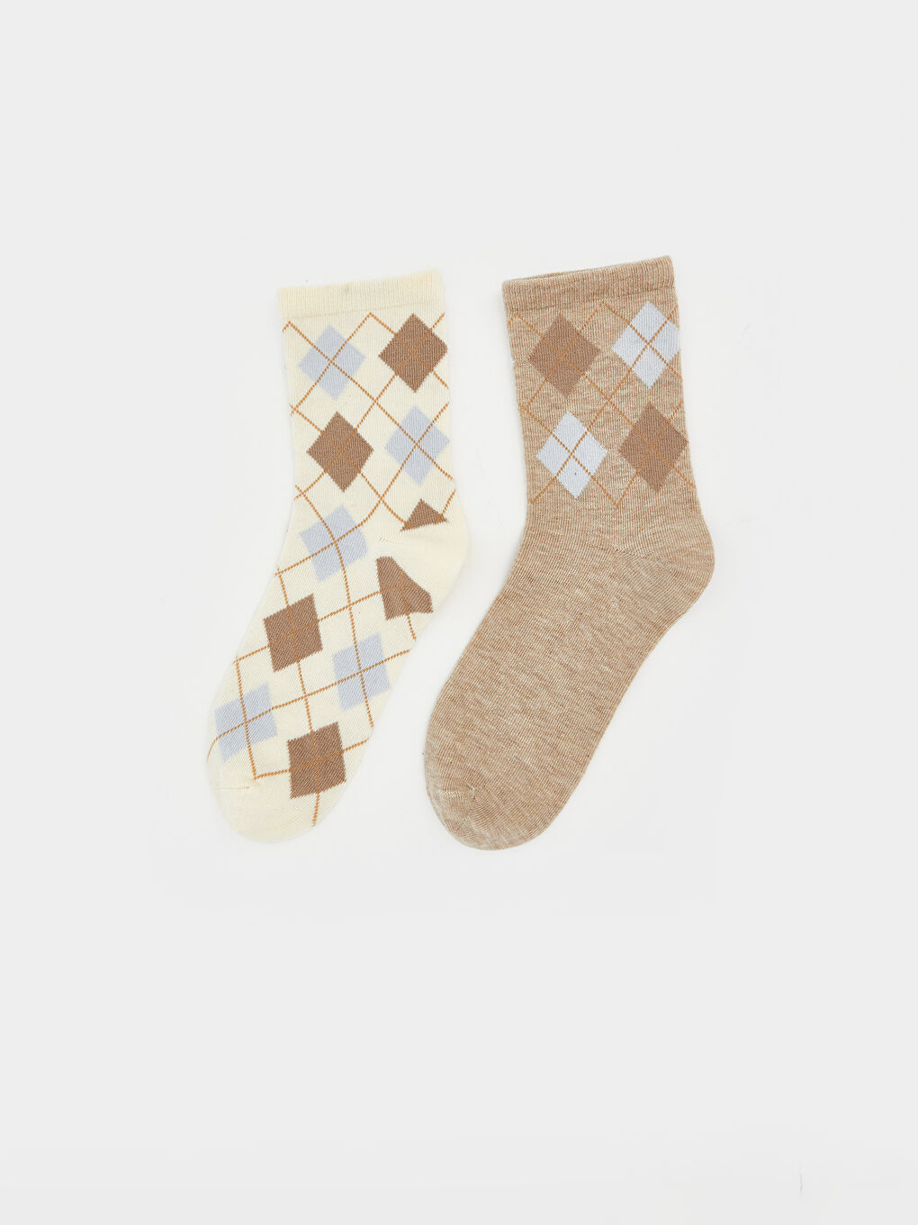 Bej Baklava Desenli Kadın Soket Çorap 2'li