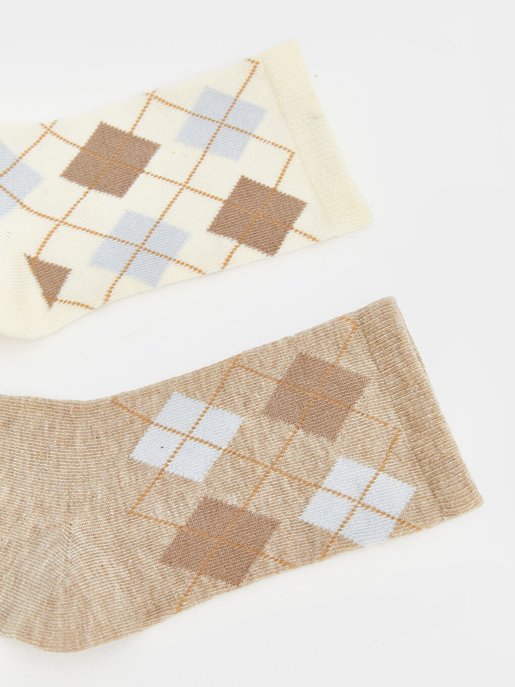 Bej Baklava Desenli Kadın Soket Çorap 2'li-1
