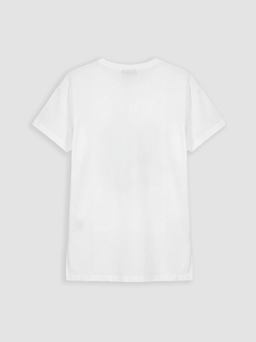 Ekru Bisiklet Yaka Baskılı Kadın Tişört-1