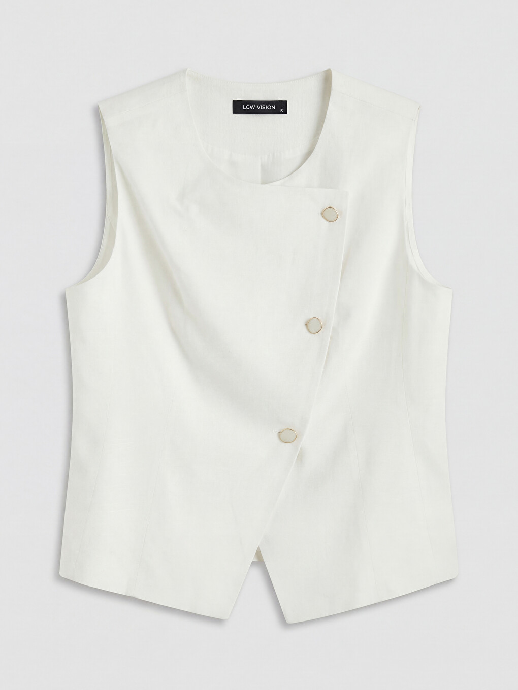 Crew Neck Linen Blend Women's Classic Waistcoat-4