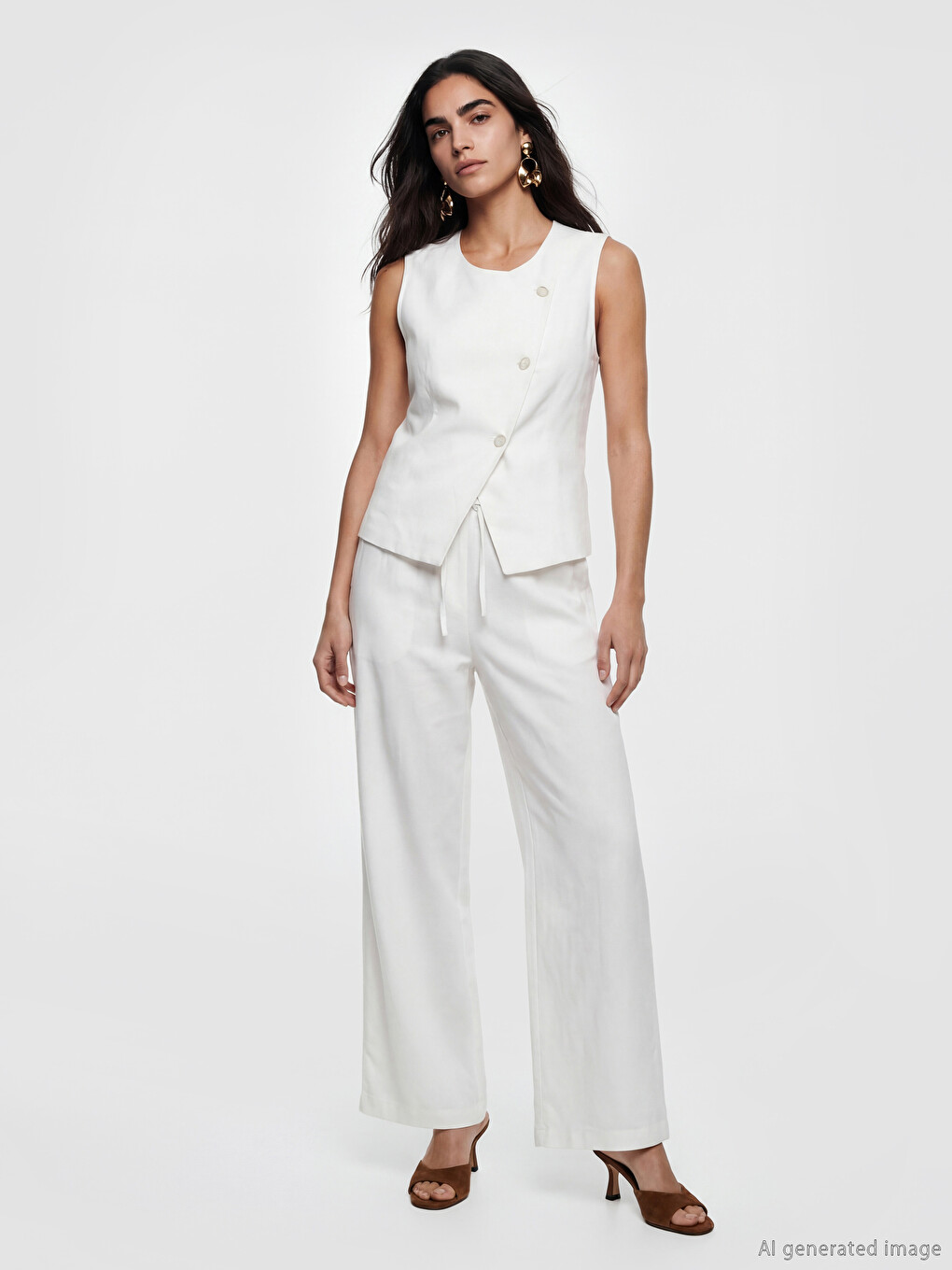 Crew Neck Linen Blend Women's Classic Waistcoat-1