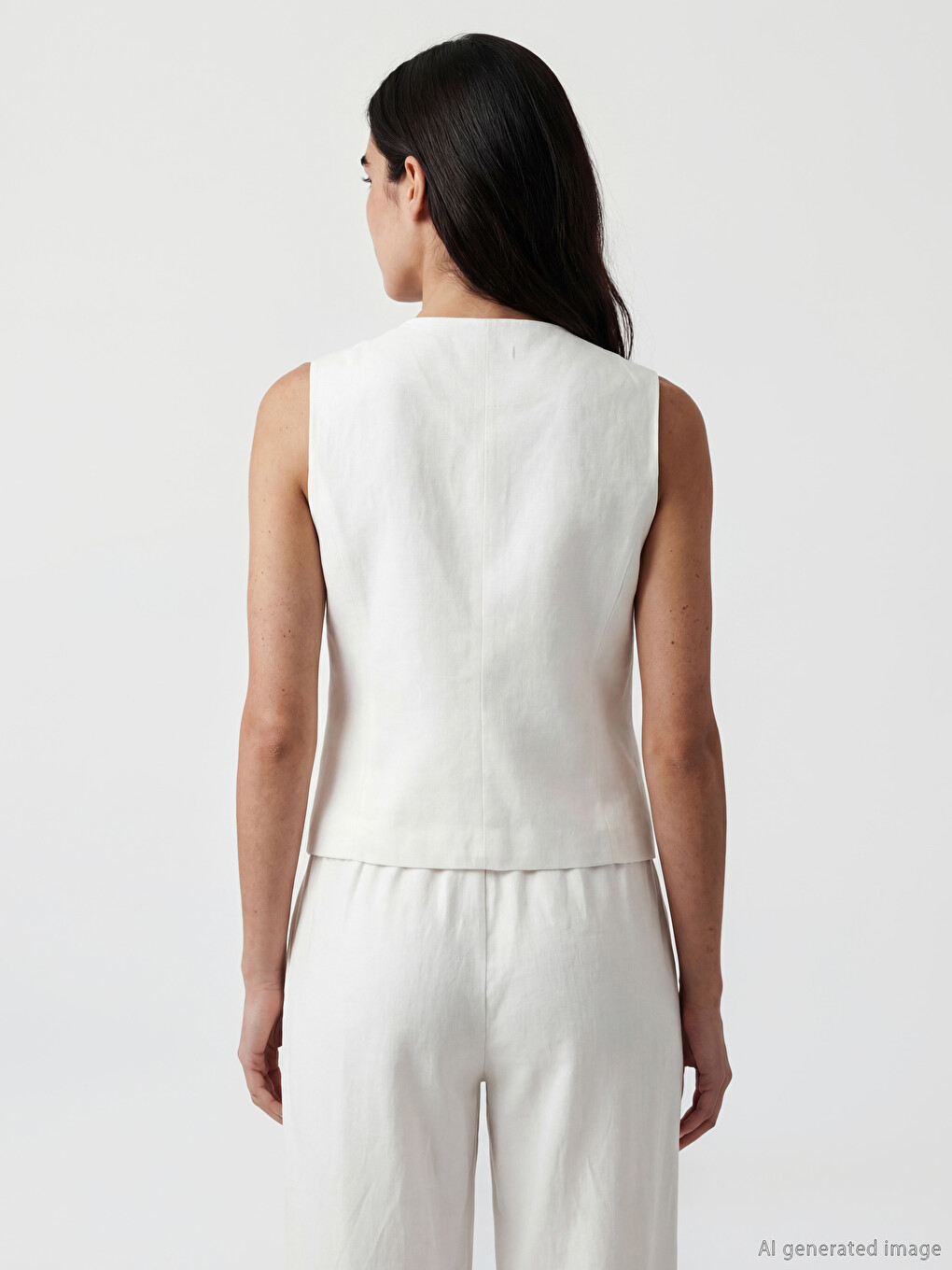 Crew Neck Linen Blend Women's Classic Waistcoat-2
