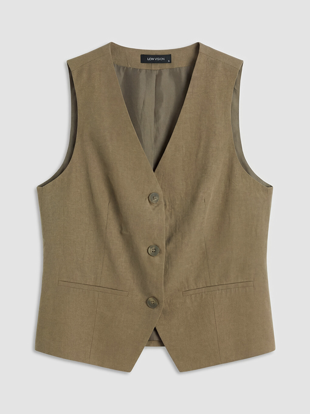 V Neck Linen Blend Women's Classic Waistcoat-5