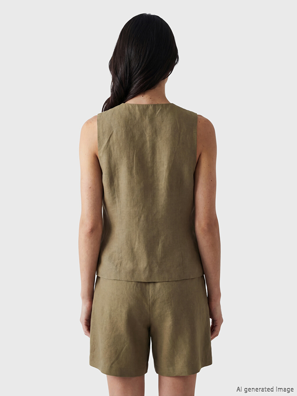 V Neck Linen Blend Women's Classic Waistcoat-4