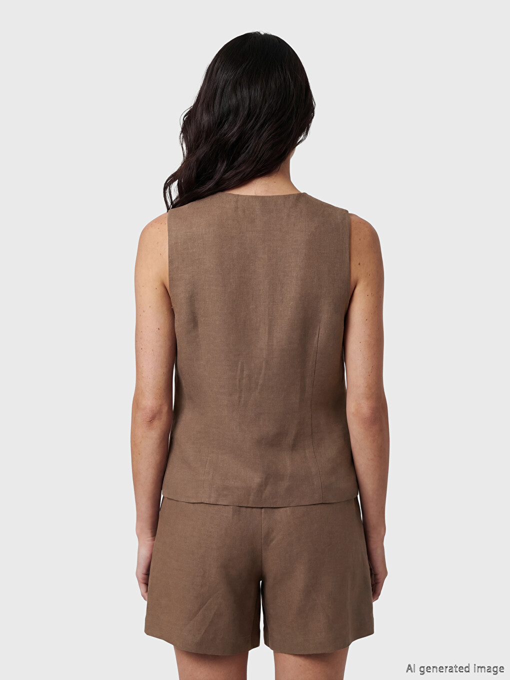 V Neck Linen Blend Women's Classic Waistcoat-3