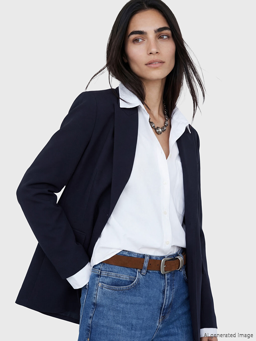 Lacivert Krep Kadın Blazer Ceket
