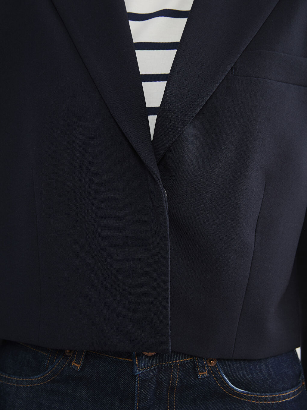 Lacivert Kadın Crop Blazer Ceket-2