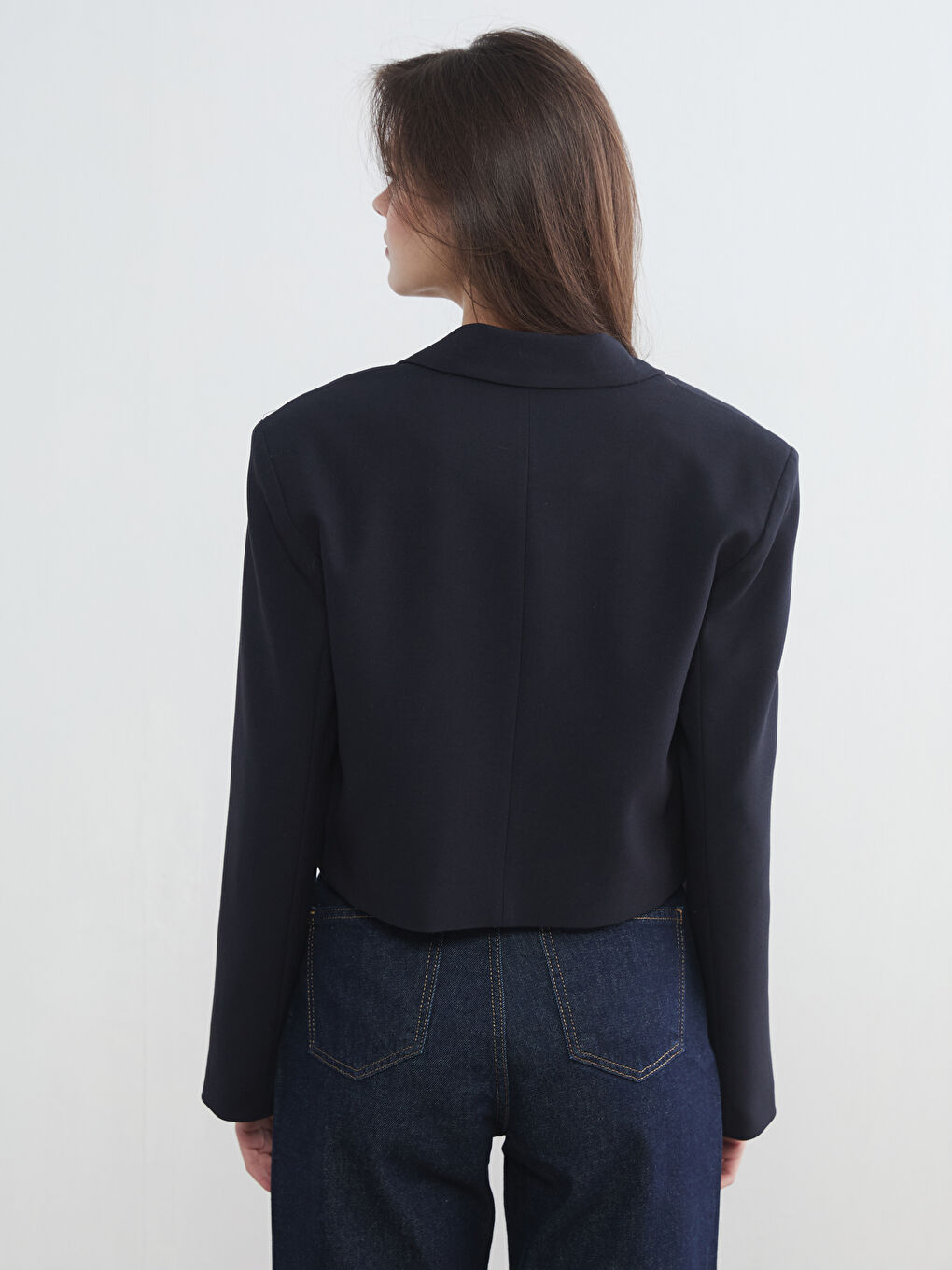 Lacivert Kadın Crop Blazer Ceket-3