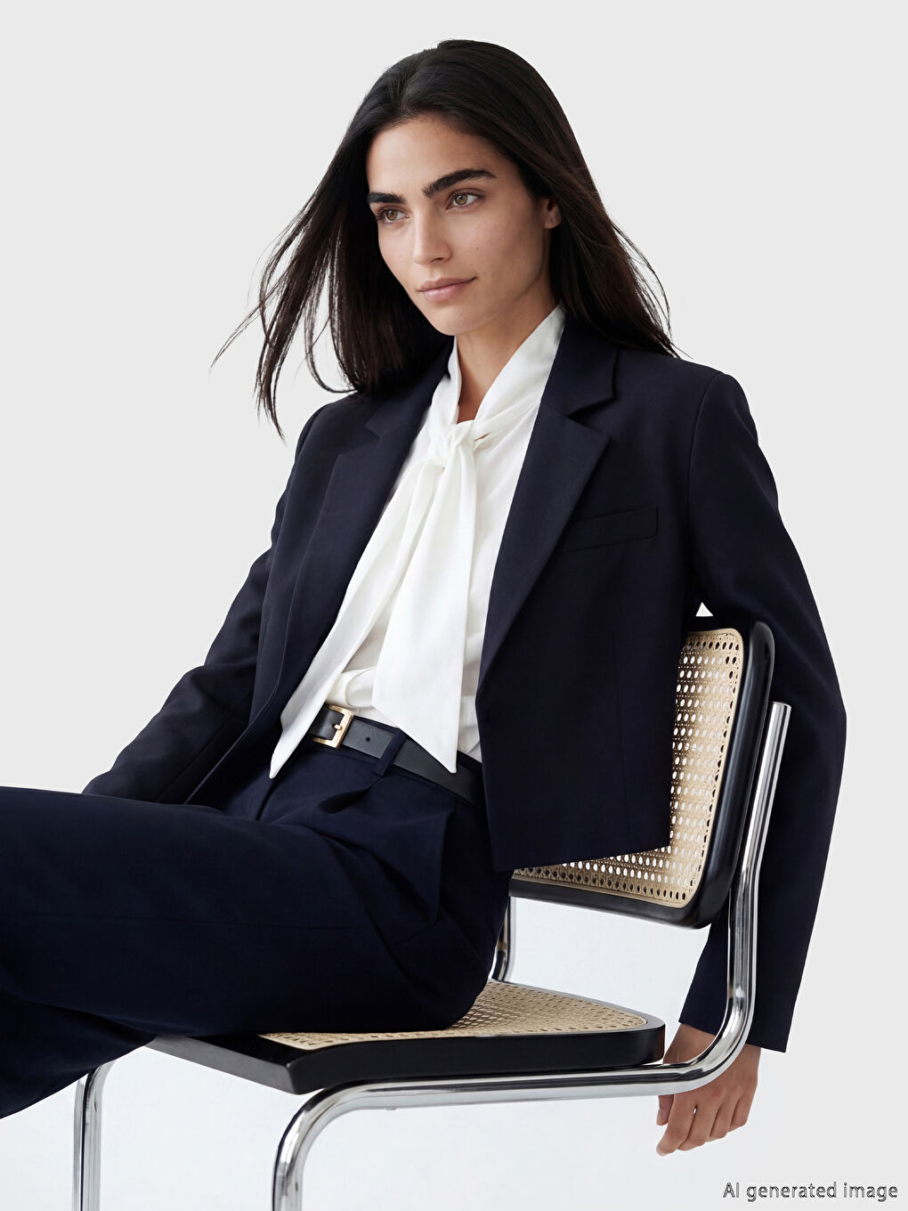 Lacivert Kadın Crop Blazer Ceket