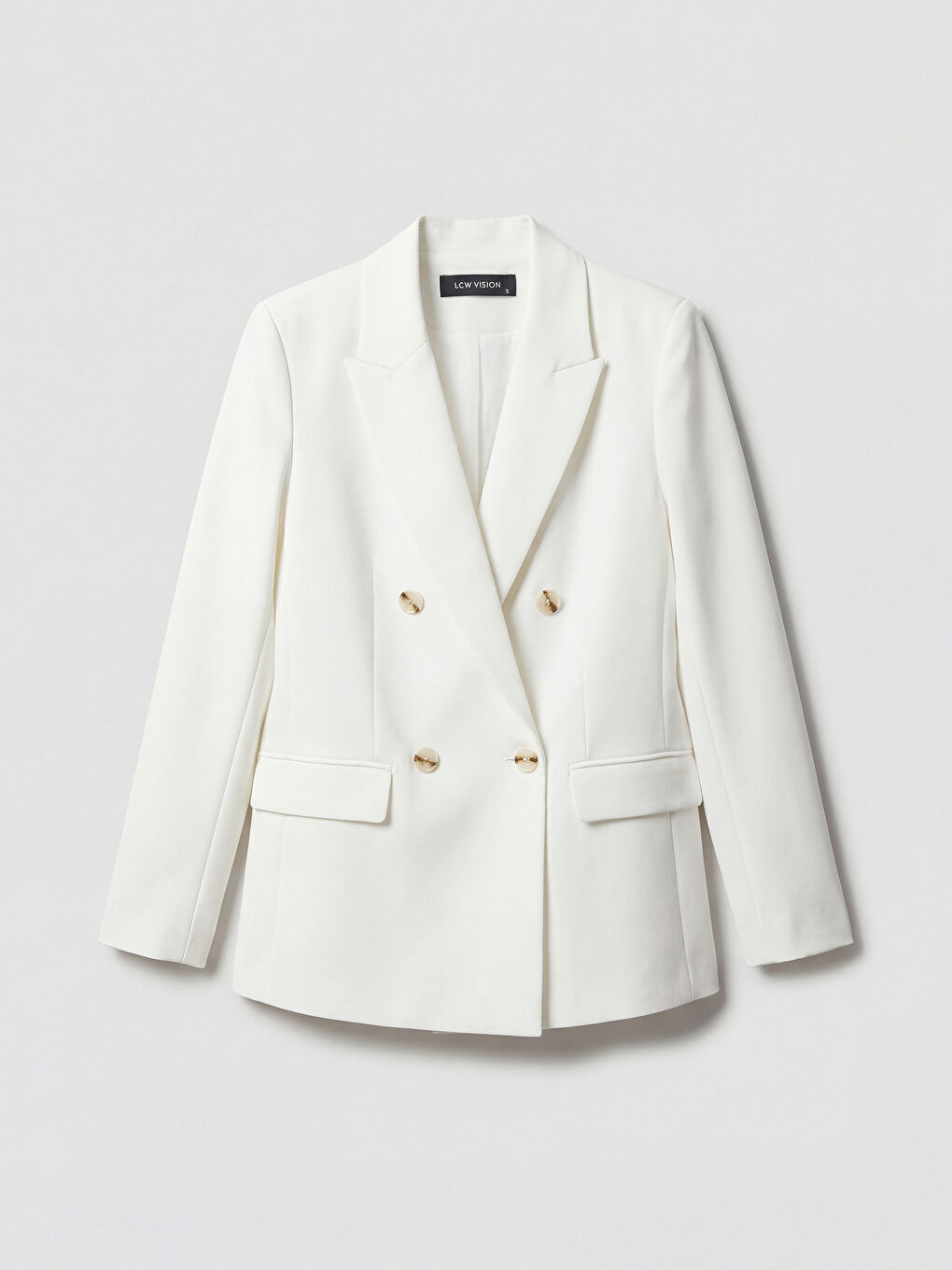 Ekru Kruvaze Yaka Krep Kadın Blazer Ceket