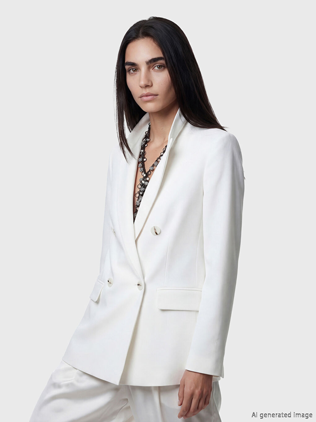 Ekru Kruvaze Yaka Krep Kadın Blazer Ceket