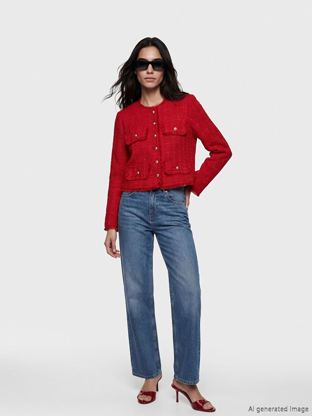 Kırmızı Bisiklet Yaka Püskül Detaylı Kadın Tüvit Ceket-1