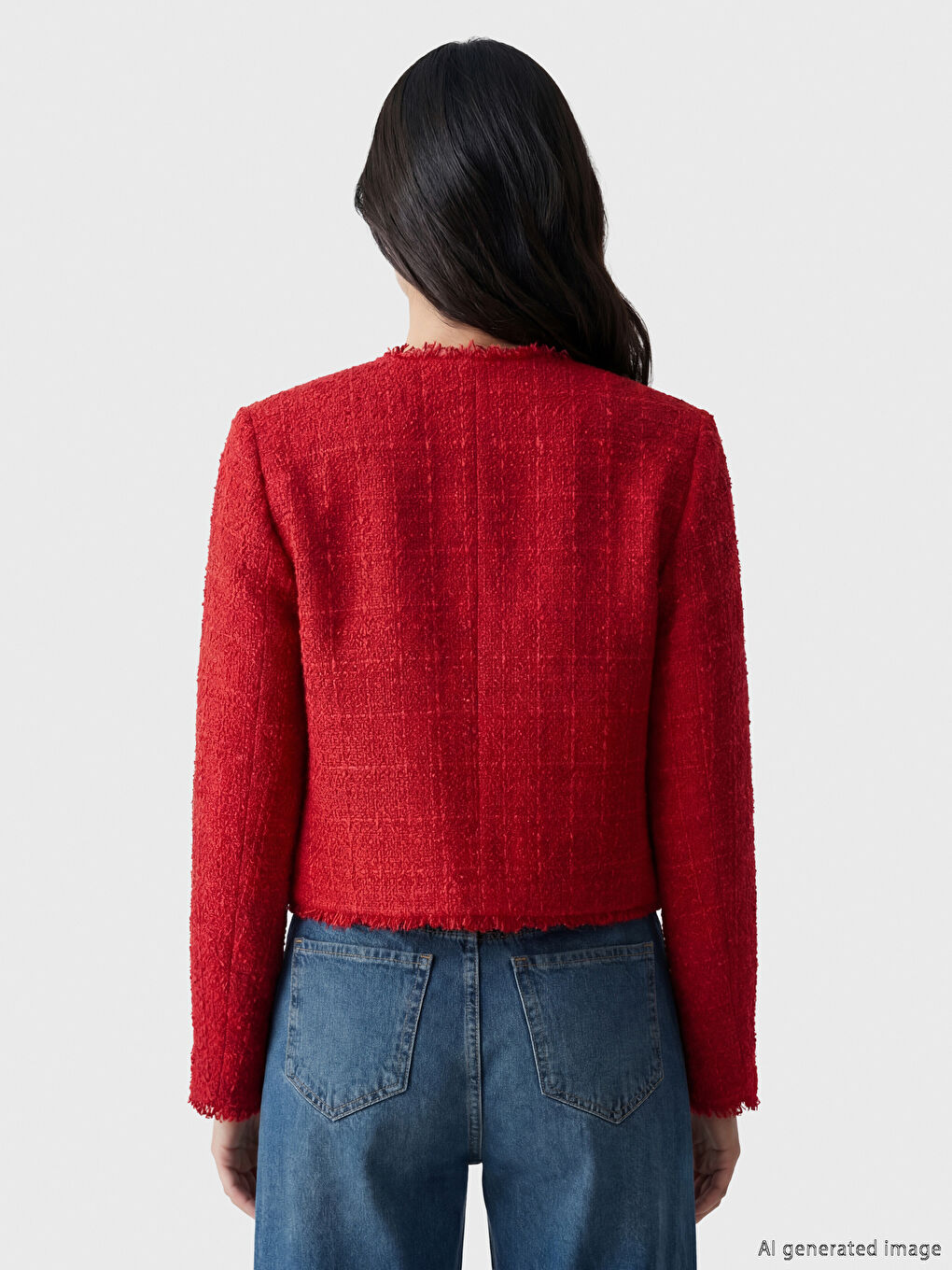 Kırmızı Bisiklet Yaka Püskül Detaylı Kadın Tüvit Ceket-2