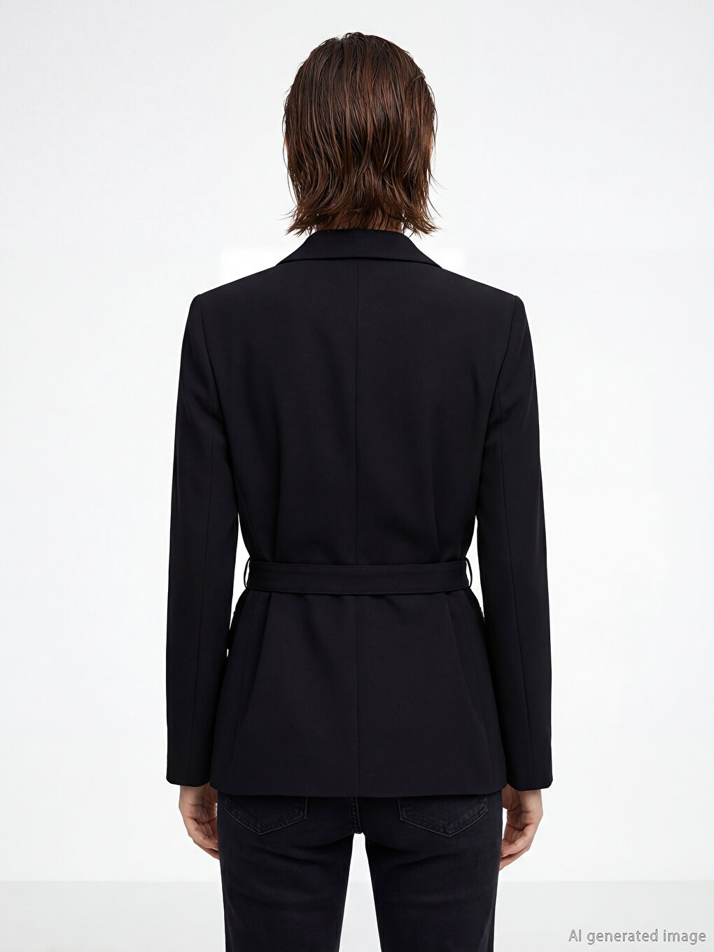 Siyah Kemerli Krep Kadın Blazer Ceket-3